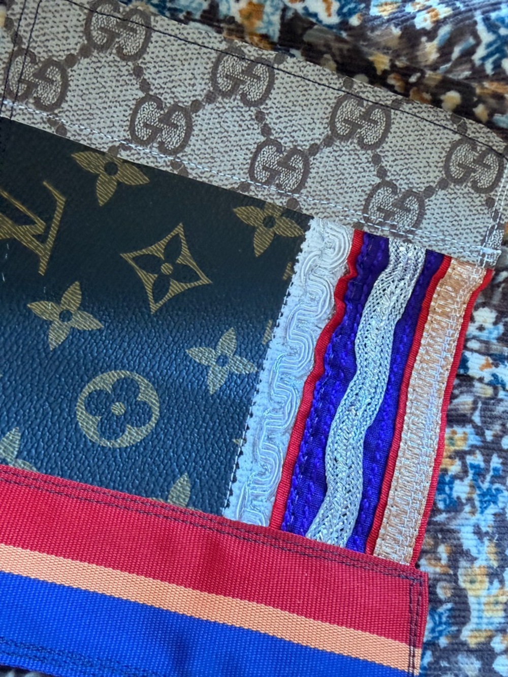 Custom Quilted Jacket in Brown, Blue, Yellow with Gucci LV and Madonna 0092 - Picture 5 of 7
